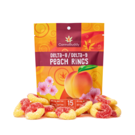 CannaBuddy Delta 8 / Delta 9 Peach Rings (300 mg Total Delta 8 THC + 300 mg Total Delta 9 THC)