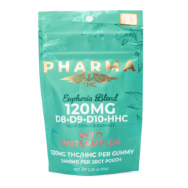 PharmaTHC Euphoria Blend Gummies – Wild Watermelon (1000 mg Delta 8 + 240 mg Delta 9 + 660 mg Delta 10 + 500 mg HHC Total)